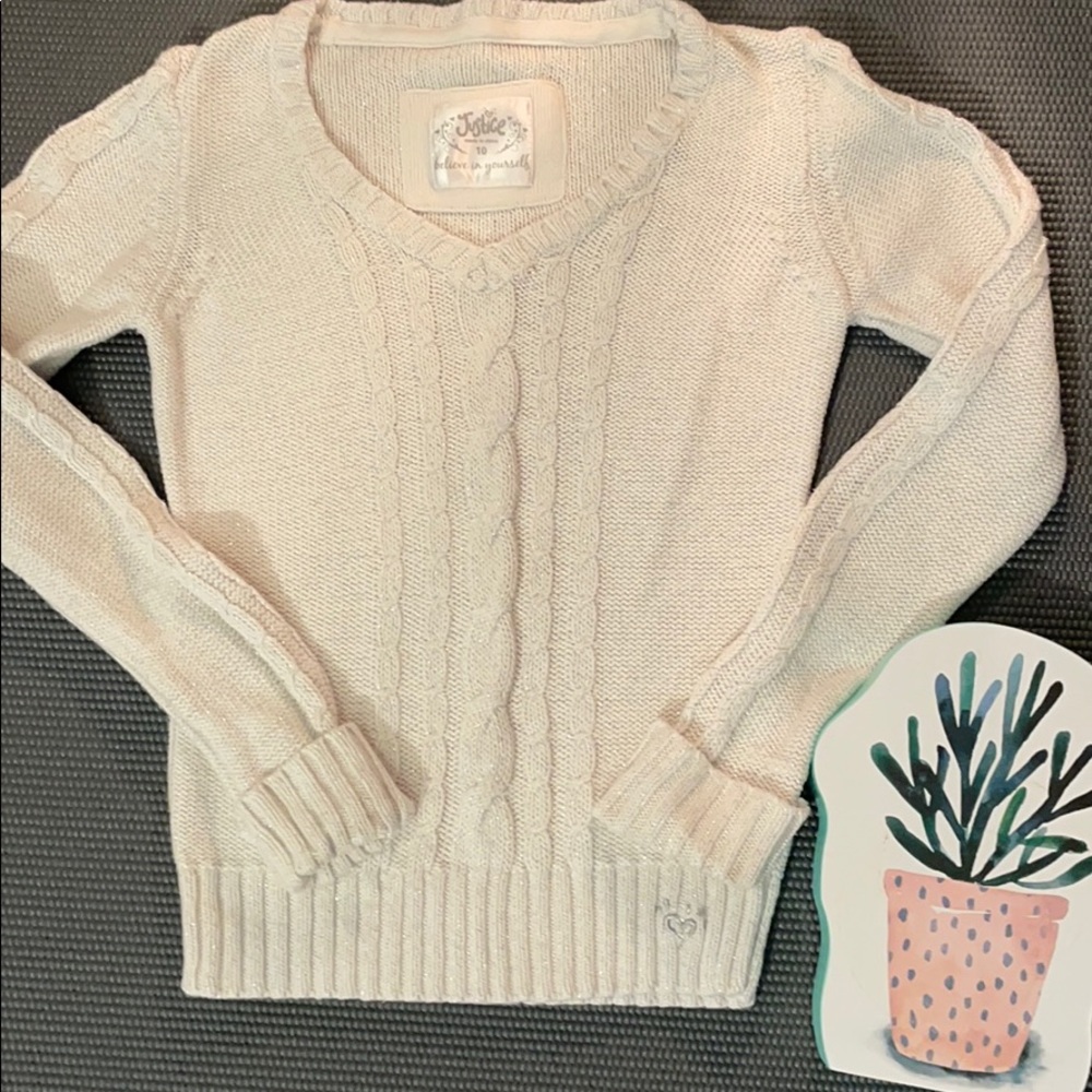 🎀Justice cable knit cream with glitter sweater🎀